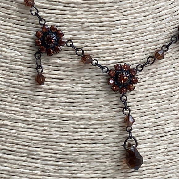 3 PIECE SET!! Earrings + TWO Flower Dangle Necklaces Rendered in Orange Crystals - Picture 10 of 11